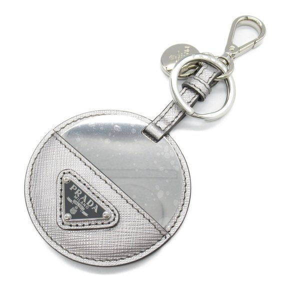 PRADA Key Ring, Saffiano Leather, Silver Plated, Women's, - Picture 1 of 6